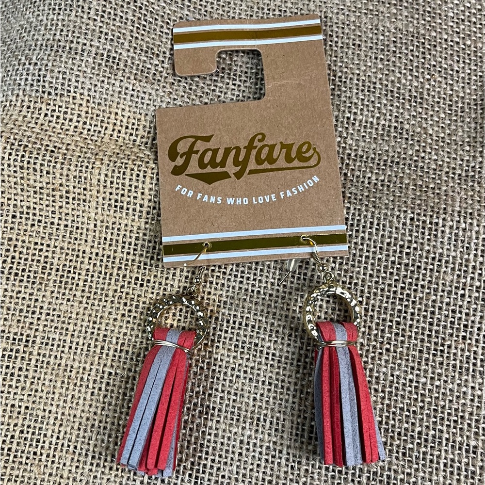 Fanfare Tassel Earrings In Crimson and Gray Brand New
